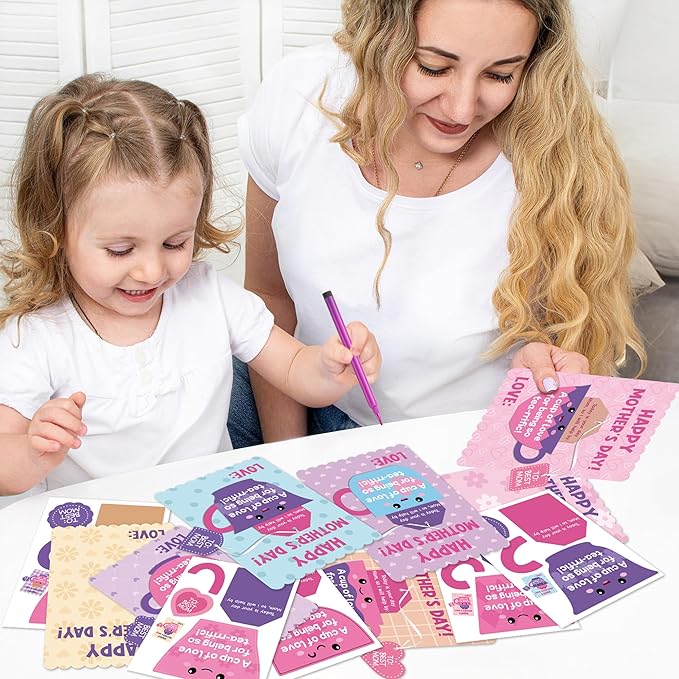 Haooryx Mother's Day Craft Kits for Kids - 45 Sets DIY Tea Cup of Love Greeting Card Making Kits Make Your Own Mother’s Day Party Favor Gift Cards School Art Project Fun Classroom Home Activity Supply