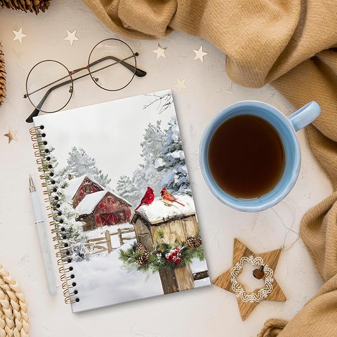 XNXLDYLH Vintage Winter Christmas Notebook Journal, Rustic Farmhouse Spiral Notebook, Nature Cabin Journals Notebooks for Women Men, Christmas Winter Cardinal Office School Supplies Gifts, 5.5x8.3Inch