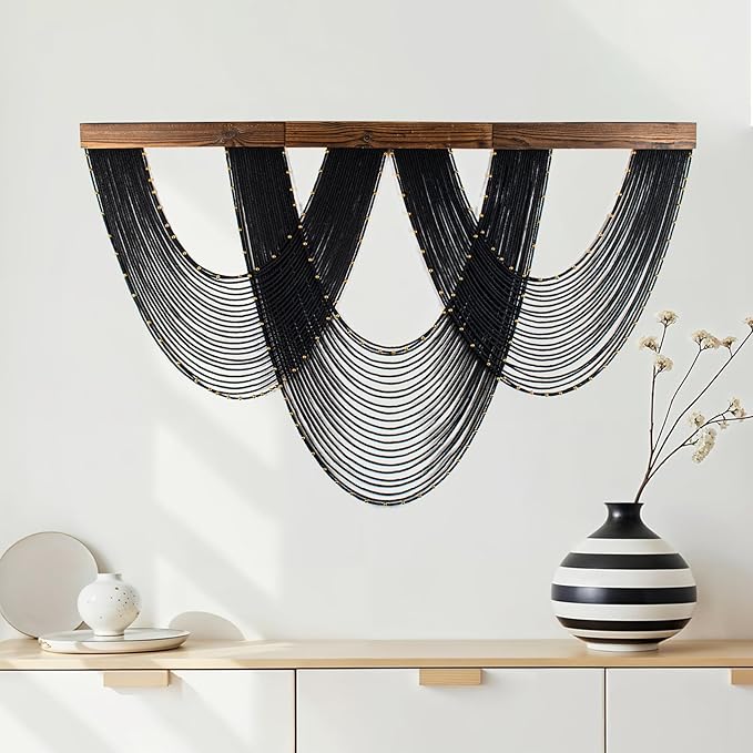 LB Large Macrame Wall Hanging Black, Boho Tapestry Wall Hanging Macrame Wall Art Handmade Yarn Woven Wall Art Modern Home Decor Headboard Wall Decor for Bedroom Living Room Dorm Nursery, 47x30 Inch