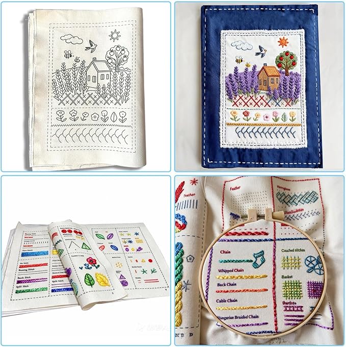 Embroidery Stitches Book Kit, DIY Embroidery Sewing Books for Beginners, Funny Embroiderys Stitching Book with Sewing Kit, Novelty Embroiderys Sampler Books Set, for Craft Lover Gift