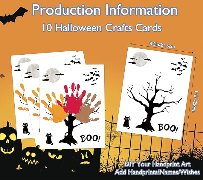 NZSXU Halloween Baby Handprint Craft Kit, Baby First Halloween, 10 Pack Black Tree Bat DIY Handprint Keepsake Gifts, DIY Newborn Hand and Foot Arts and Crafts for Nursery Decor Class Activities