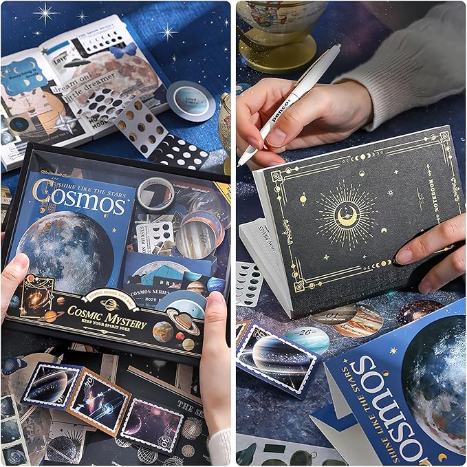 Scrapbooking Supplies Kit: Vintage Aesthetic Scrapbook Kit, Junk Journal Supplies with Scrapbook Stickers Paper, Journaling Supplies, Birthday Craft Gift for Adult Teen Girls Kid, Cosmic Mystery