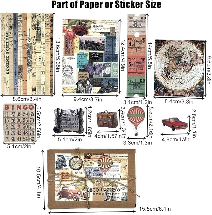 200 Pieces Vintage Ephemera Scrapbooking Supplies Pack for Journaling, Decoupage Paper Scrapbook Stickers Kit for Bullet Junk Journal Planners Collage Craft Notebooks Album (Word Memory)