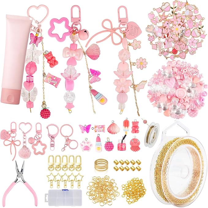 Ecoofor 249 Pcs Keychain Making Kit for Kids & Adults – Includes 15 Keychain Clips, 16.4 Feet Chains, 100 Charms, Beading Accessories, Jewelry Pliers – DIY Bag Charms & Jewelry Craft Kit Supplies