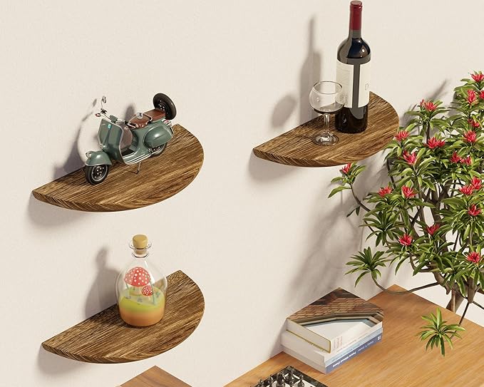 Solid Wood Half Round Rustic Floating Shelves, Natural Wood Wall Shelves, Elevate Your Space. Perfect for Living Rooms, Bathrooms, Bedrooms, Offices, Children's Rooms,Pictures Plants Books