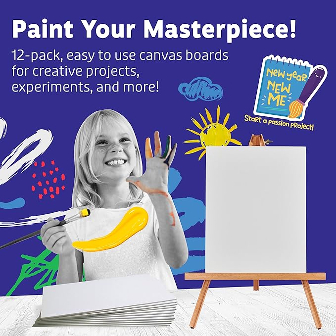 Artlicious Canvases for Painting - Pack of 12, 9 x 12 Inch Blank White Canvas Boards - 100% Cotton Art Panels for Oil, Acrylic & Watercolor Paint