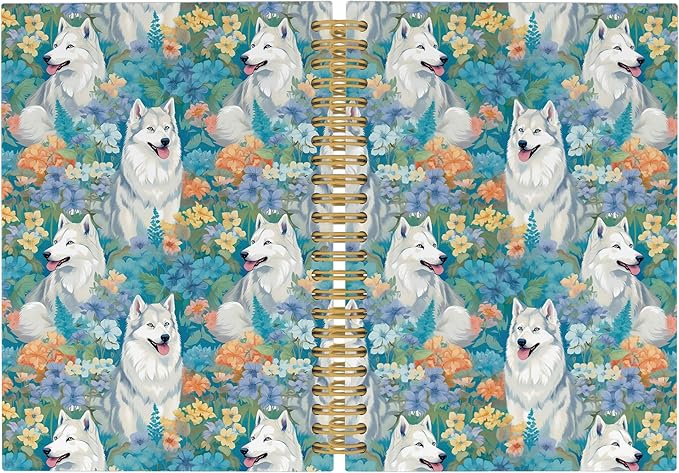 Cute Dog Husky Floral Journal Notebook - Siberian Husky Dog Flower Notebooks College Ruled for Work School, Gifts for Dog Mom Dog Lovers, Office Supplies, Hardcover Spiral Notebook 5.5"x8.3"