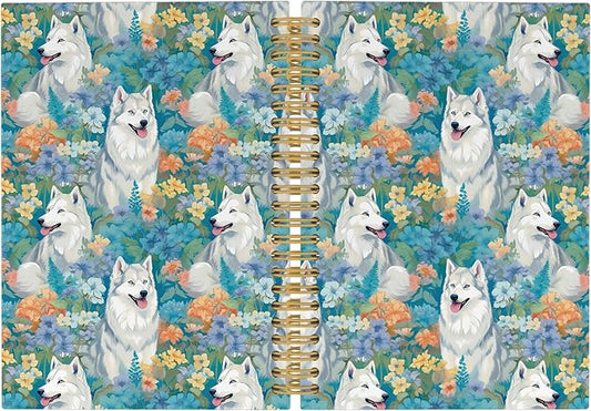 Cute Dog Husky Floral Journal Notebook - Siberian Husky Dog Flower Notebooks College Ruled for Work School, Gifts for Dog Mom Dog Lovers, Office Supplies, Hardcover Spiral Notebook 5.5"x8.3"