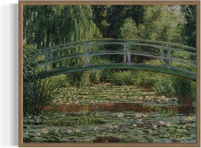 The Japanese Footbridge Claude Monet Wall Art Print Poster, Impressionist Painting Wall Art Wall Decor, for Bedroom and Living room Bathroom Decor 115 (The Japanese Footbridge, 11 x 14 inches, Wood Frame)