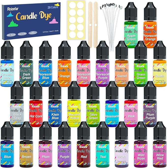 Roizefar Candle Dye - 28 Colors Wax Melt Dye for Candles Making, Oil-Based Dye for Wax, Highly Concentrate Liquid Candle Color Dyes