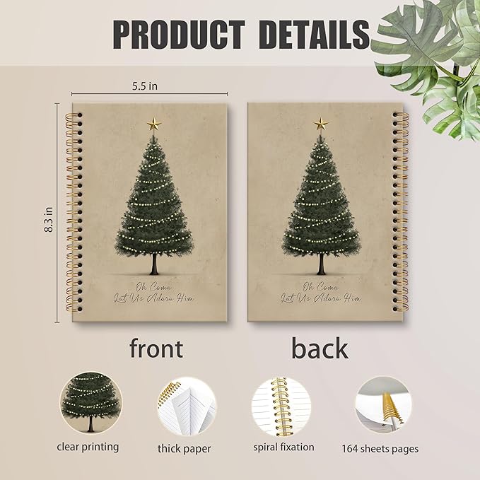 XNXLDYLH Christian Christmas Tree Notebook Journal, Church Oh Come Let Us Adore Him Spiral Notebook, Bible Study Prayer Journals Notebooks, Christmas Christian Office School Supplies Gifts, 5.5x8.3In