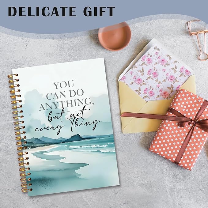 Seaside Inspirational Spiral Notebooks, Motivational Quote Journal, Positive Journals for Writing, You Can Do Anything But Not Everything Notebook for Note Taking, 5.5x8.3 Inch