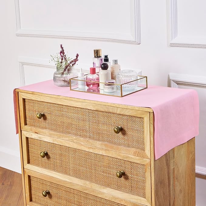 Solino Home Linen Table Runner 36 Inches - 100% Pure Linen Pink Lemonade Table Runner 14 x 36 Inch Ideal for Dresser and Coffee Tables, Valentines, Spring, Easter - Fete