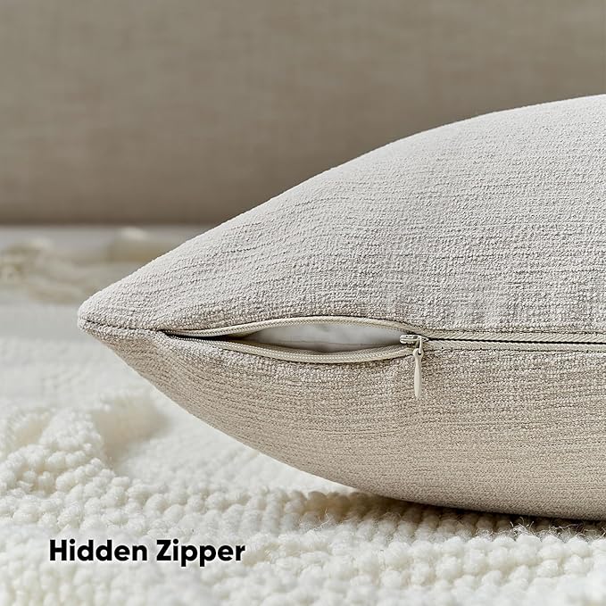 FUTEI Oatmeal Chenille Decorative Throw Pillow Covers 20x20 Inch Set of 2,Soft Cozy Faux Linen Textured Cushion Case,Farmhouse Home Decor for Couch Living Room