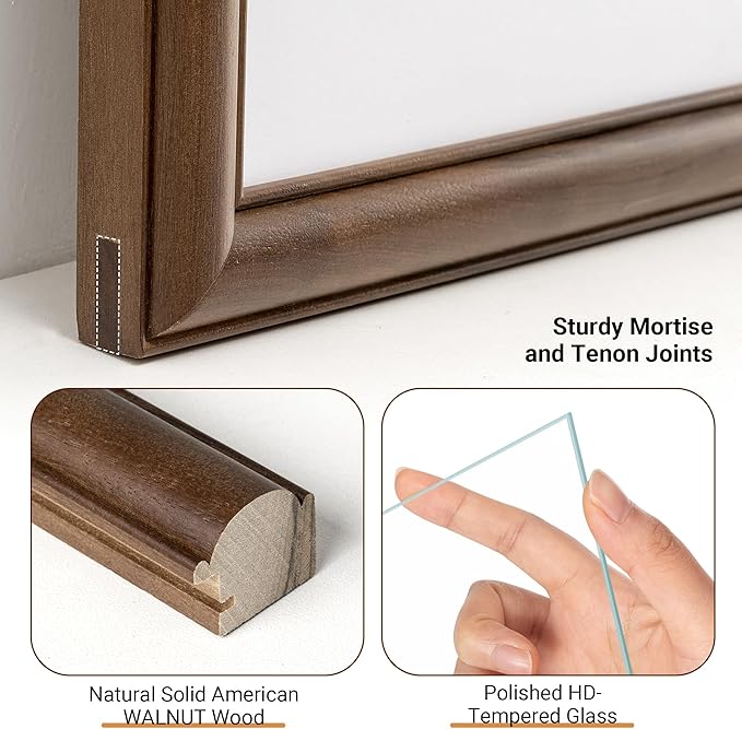 Heimlove 12x12 Picture Frame,12 x 12 Natural Solid Walnut Wood Square Frame with Tempered Glass,12"x12" Handcrafted Wood Frame Matted to 8x8 Photos for Wall Hanging Art Photo and Prints,3 Pack