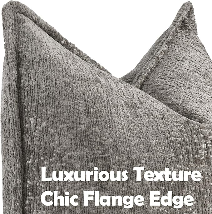 Pack of 2 Grey Decorative Throw Pillow Covers 12x20 Cozy Soft Chenille Accent Vintage Rectangular Lumbar Couch Pillow Covers for Home Decor Bed Sofa Living Room