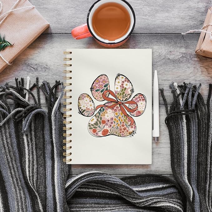 VONTP Boho Floral Dog Spiral Notebook, Dog Mom Lovers Owner Gifts for Women Journal, Pet Lover Gifts, Floral Puppy Paws College Ruled Notebook Journal for Writing, 5.5x8.3