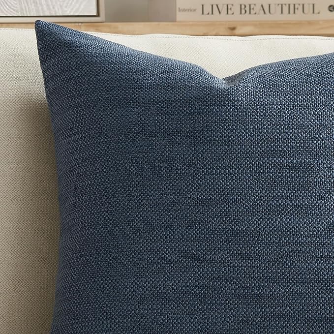 Set of 2 Linen Look Marine Blue Pillow Covers 18x18, Decorative Throw Pillow Covers for Couch, Sofa, Bed & Living Room Decor