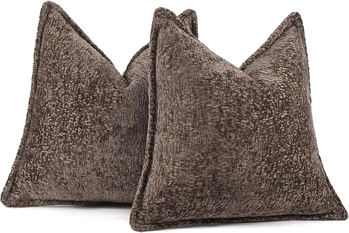 Pack of 2 Chocolate Brown Decorative Throw Pillow Covers 18x18 Cozy Soft Chenille Accent Vintage Square Couch Pillow Covers for Home Decor Bed Sofa Living Room