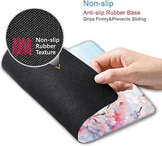 Mouse Pad, Watercolor Pink Cherry Blossoms Mouse Pads for Desk,Soft Computer Mouse Mat Square Waterproof Non-Slip Rubber Base Gaming MousePads for Women Men,Laptop,Office