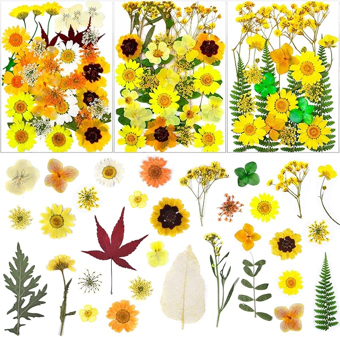 93 Pcs Yellow Dried Pressed Flowers Real Natural Leave Petals for DIY Resin Candle Jewelry Nail Crafts