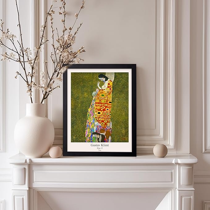 Poster Master Vintage Gustav Klimt Poster - Retro Hope II Print - Art Nouveau - Abstract Art - Symbolism Art - Aesthetic Art - Classic Painting - Colorful Living Room Decor - 8x10 Black Framed