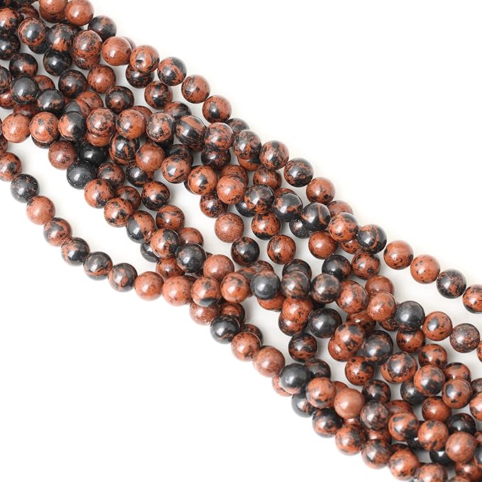 45PCS 8mm Natural Mahogany Obsidian Stone Round Loose Beads for Jewelry Making 1 Strand 15"