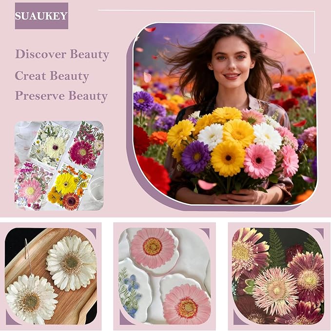 100 Pcs Big Dried Pressed Flowers for Resin Molds, Real Natural Bulk Dry Wildflowers Leaves Perfect for Epoxy, DIY Crafts, Nails, Soap Candles Jewelry Making, and Home Decor