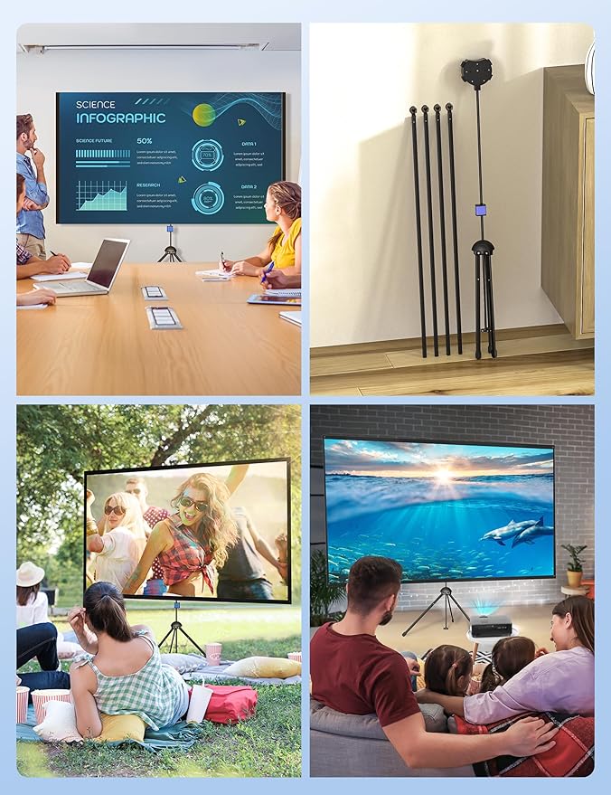 Projector Screen with Stand, PARIS RHÔNE 100-inch Outdoor Indoor Projector Screen 16:9 4K HD PVC, 1.5 Gain Portable Wrinkle-Free Movie Screen for Home Backyard Theater with Carry Bag, Ground Nails