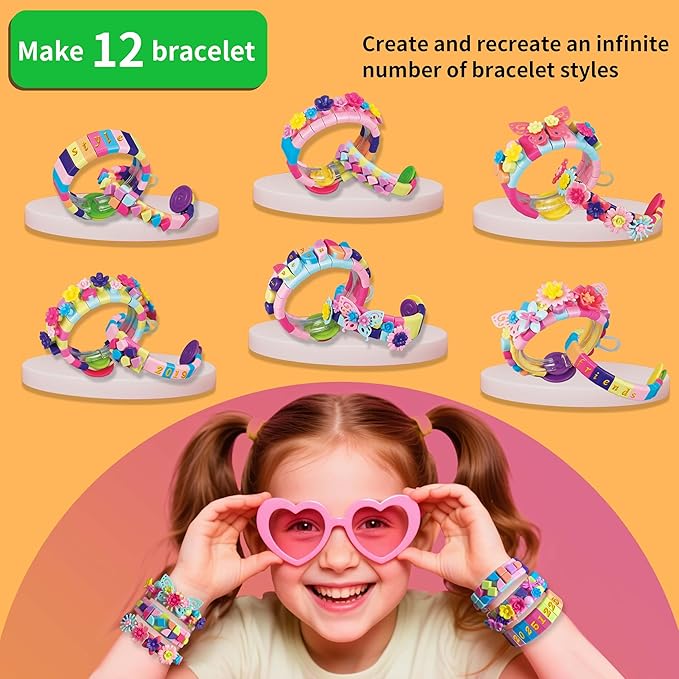 BOLVISEP Friendship Bracelet Making Kit for Girls, 6-12 Year Old Girl Christmas Birthday Gifts, Arts and Crafts Kits for Kids, Kid Rubber Band Bracelet Making Kit with Charm (Butterfly&Flower) 488PCS