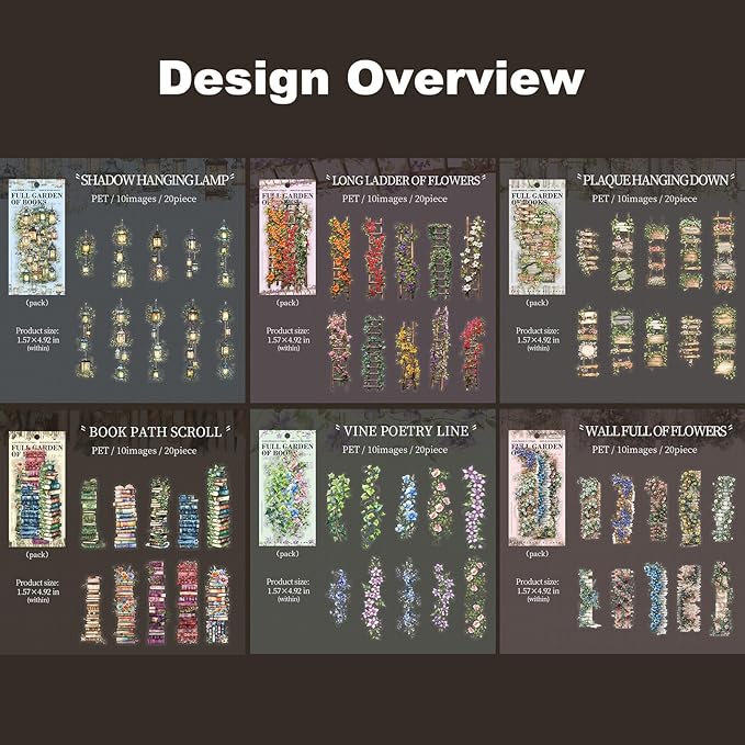 Bookish Garden PET Sticker Set, 120PCS Floral and Book Themed Scrapbooking Stickers, Waterproof Stickers for Journal, Diary, DIY Crafts