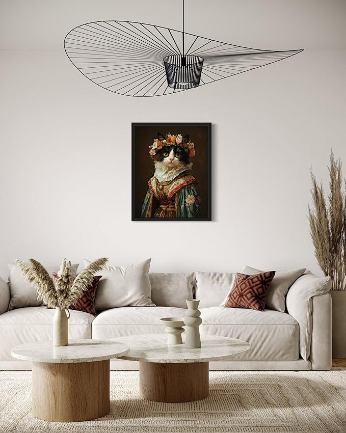 Greek Goddess Cat Art Poster Print, Cat Kitten Painting Humor Portrait Pet Artwork Decor Gallery A8 (11 x 14 inches, Black Frame)