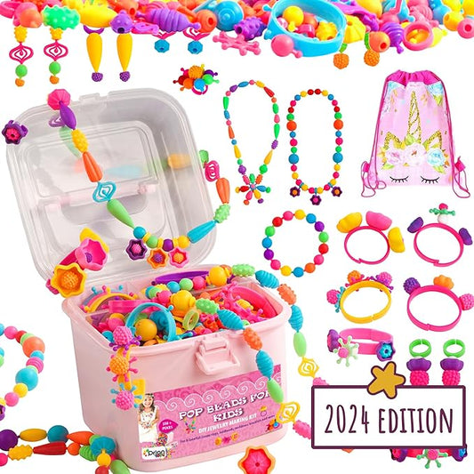 Orian Pop Beads Jewelry Making Kit for Girls, 500+ Piece Set for Girls Ages 3 and Up,Colorful Snap Beads,Bracelet,Necklaces and Rings Unicorn Gift Bag