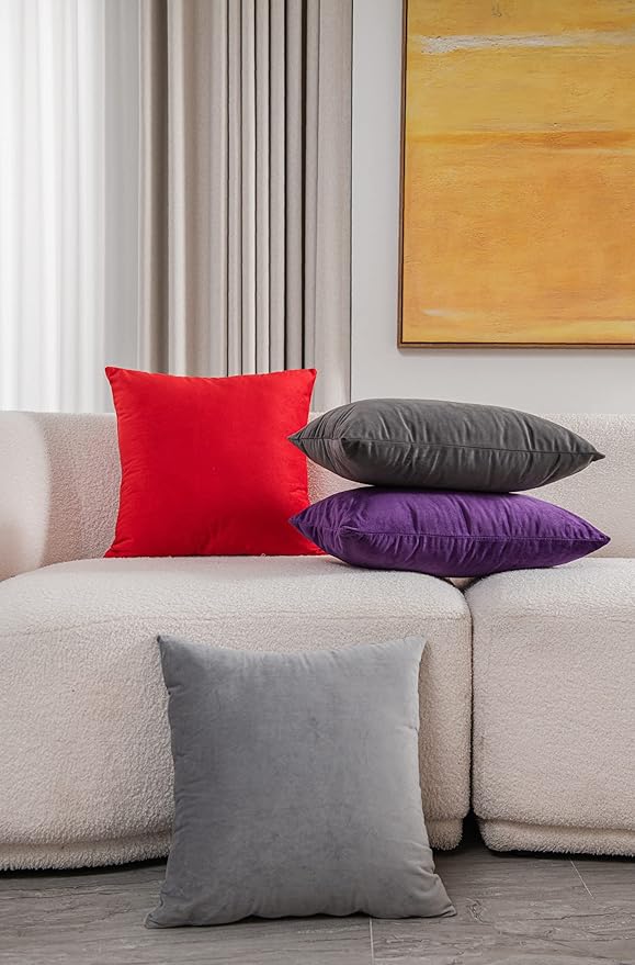 Throw Pillow Covers 22x22 Christmas Red: 2 Pack Cozy Soft Velvet Square Decorative Pillow Cases for Farmhouse Home Decor