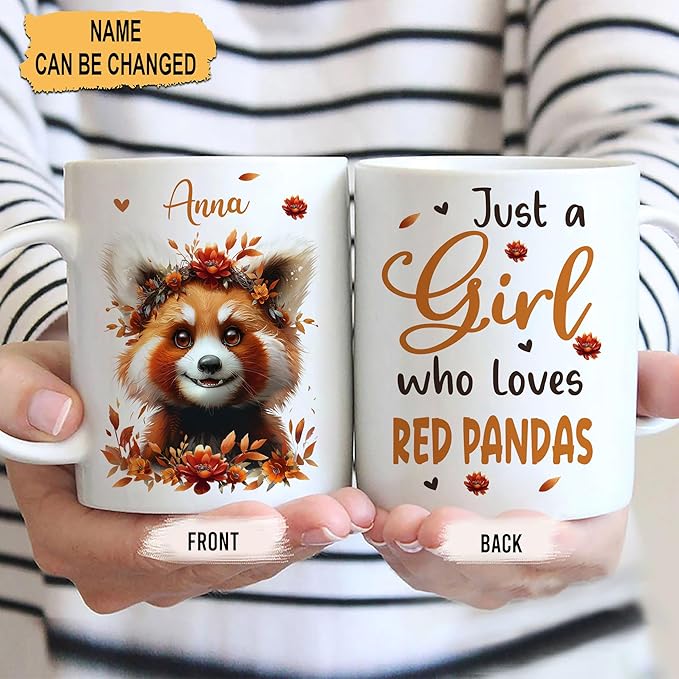Hyturtle Personalized Cute Red Panda Coffee Mug - Gift For Red Panda Lover - Just A Girl Who Loves Red Pandas - Red Panda Gift For Women - Animal Lover Gift - Custom Coffee Cup Ceramic Mug 11oz 15oz