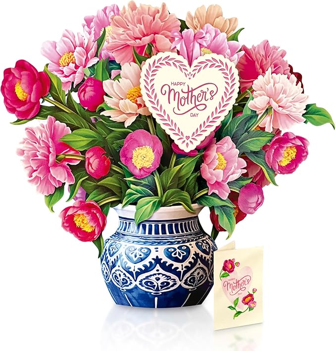 Freshcut Paper Pop Up Cards, Mother's Day Card, Grande Peony Paradise, Happy Mother's Day, 18 Inch Life Sized Forever Flower Bouquet 3D Popup Greeting Card, Gifts for Mom, Blank Notecard & Envelope