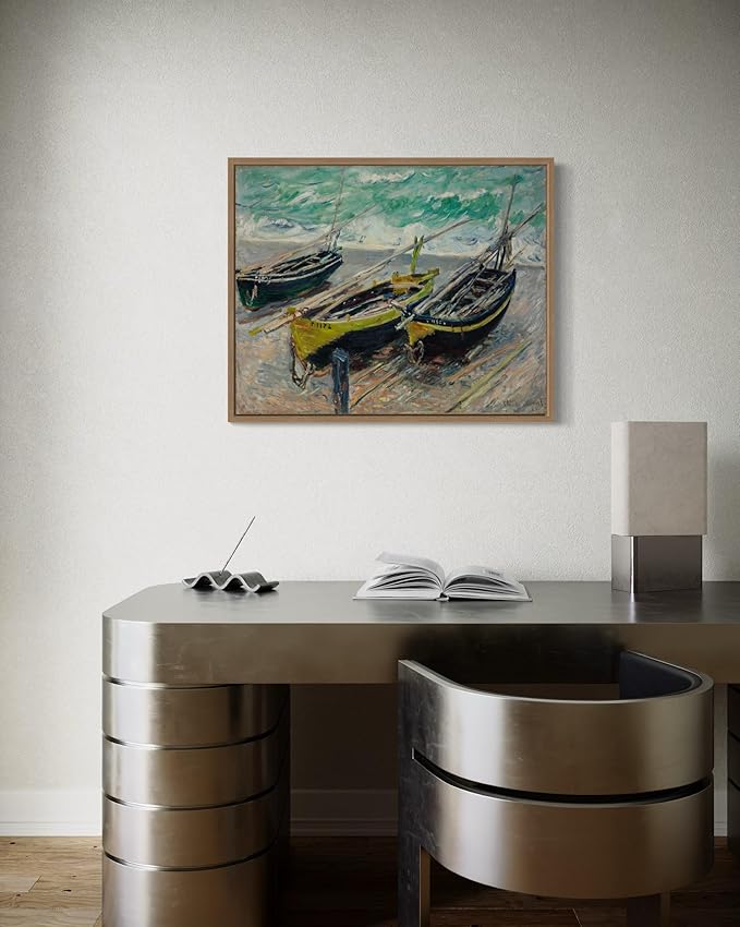 Three Fishing Boats Claude Monet Wall Art Print Poster, Impressionist Painting Wall Art Wall Decor, for Bedroom and Living room Bathroom Decor 115 (Three Fishing Boats, 11 x 14 inches, Wood Frame)