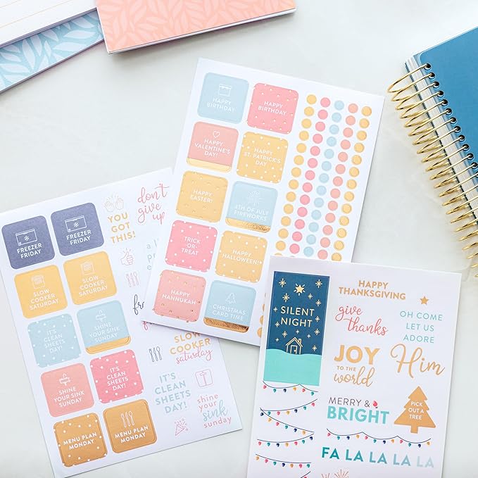 PPP Home Planner Sticker Book 1st Ed | Pack of 15 | 819 Total Stickers | Assorted Sizes | 5x7 Sheets with Gold Foil Stamping | Fun Stickers for Home Planners, Money Planner, Journals
