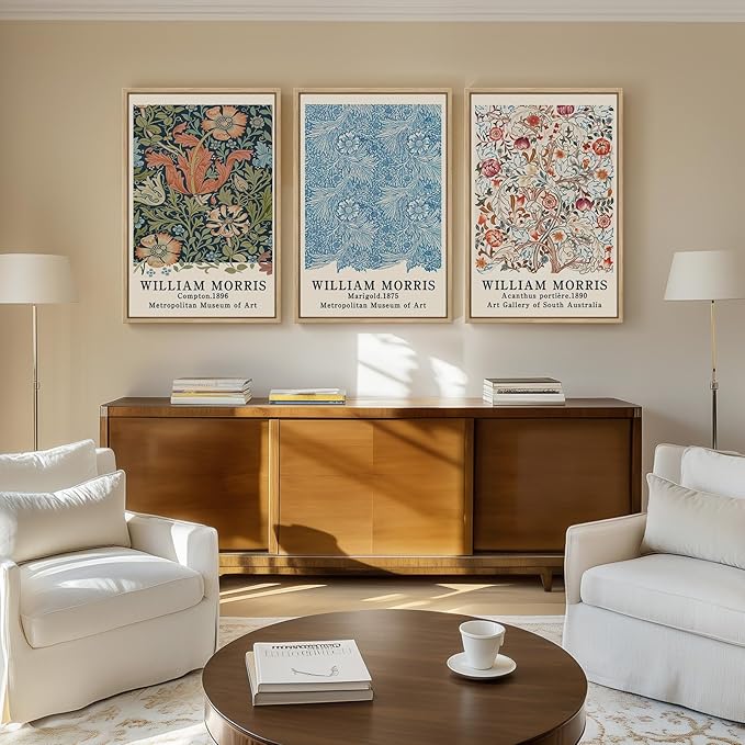 Framed Large William Morris Wall Art, Set of 3 Vintage Colorful Floral Canvas Prints Wall Art Decor, Aesthetic Botanical Painting for Living Room, Bedroom, Hallway, or Office Decor, Total Size 30x60