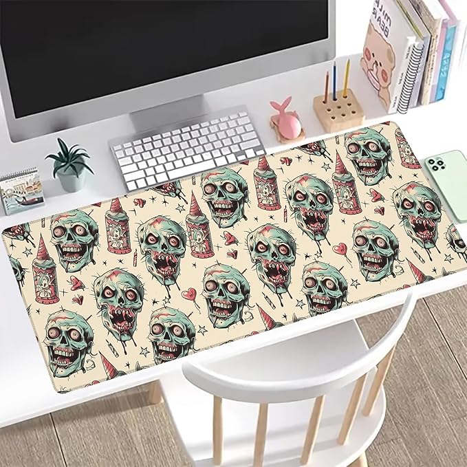 Zombie Horror Gaming Mouse Pad, Office Desk Mat, Anti-Slip Rubber Base Cool Aesthetic Mouse Pads for Computer Laptop Keyboard School Home Desktop Gamer Home Accessories Decor 31.5" x 11.8"