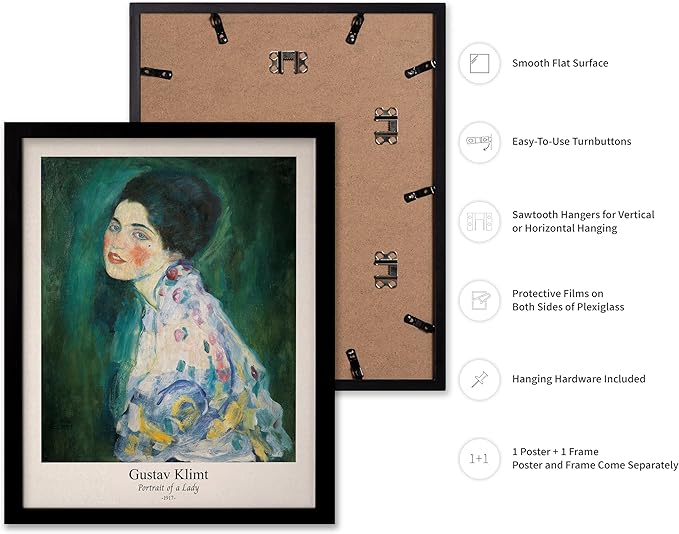 Poster Master Vintage Gustav Klimt Poster - Retro Portrait of a Lady Print - Expressionism Art - Woman Art - Classic Painting - Aesthetic Art - Living Room or Office Decor - 11x14 Black Framed