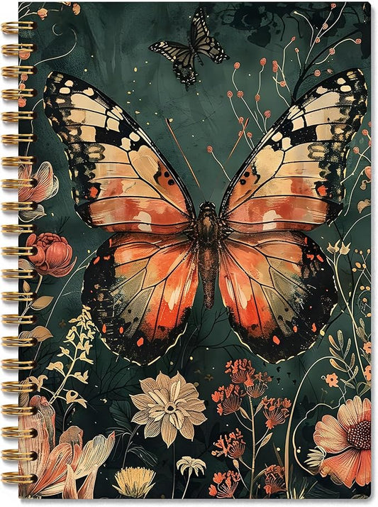 Vintage Floral Butterfly Notebook, Dark Cottagecore Gothic Witchy Moth Journal, Moody Mystical Floral Butterfly Insect Spiral Notebook Journal, 5.5x8.3 Inch