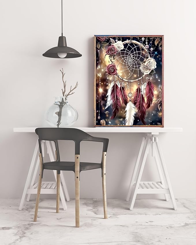 Dream Catcher 5D DIY Diamond Painting Kits for Adults, Diamond Art Kits for Beginners, Full Drill Dot Painting Gem Art Kits for Home Wall Decor11.8 x15.7 Inch
