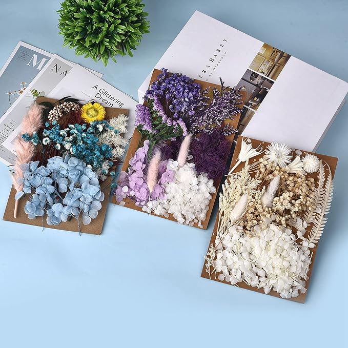 DALARAN 3 Pack Dried Pressed Flowers for Soap Candle Making and Resin Multiple Natural Colorful Decorative Dried Flowers for DIY Craft