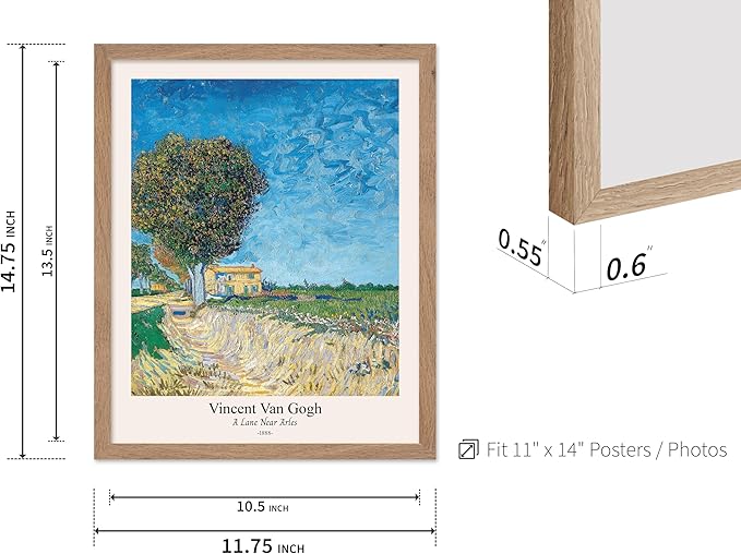 Monem Art Vintage Van Gogh Poster - Retro A Lane near Arles Print - Impressionism Art - Fine Art - Classic Painting Art - Landscape Art - Great Bedroom or Office Decor - 11x14 Beige Framed