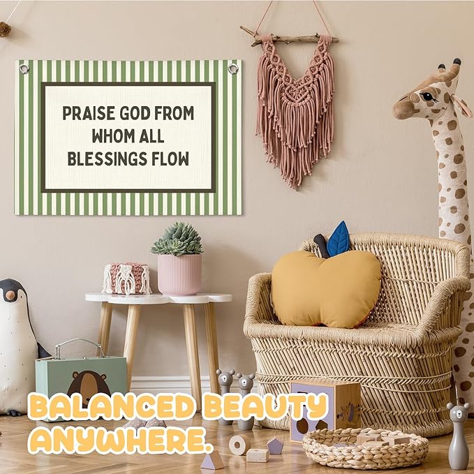 Christian Nursery Decor, Kids Room Decor Linen Canvas Banner,Green Bedroom Wall Hanging Decor for Kids Room Playroom Classroom Homeschool Art, 30x20 Inch