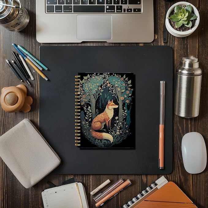 Vintage Moody Fox Notebook, Dark Cottagecore Flower Aesthetic Journal, Fox Gifts for Women men, Animal Lover Gifts, Mystical Forest Foxes Animal Spiral Journal Notebook, 5.5x8.3 Inch
