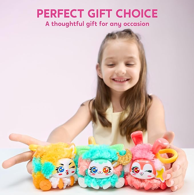 Klever Kits DIY Plush Keychain Making Craft, DIY Arts & Craft Set with 3 Models, Create Your Own Stuffed Keychain for Boys and Girls Ages 6 7 8 9