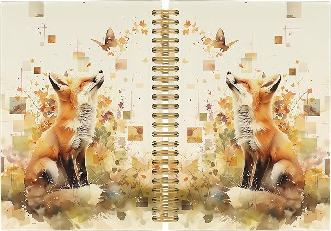 Fox Journal Notebook - Vintage Butterfly Floral Aesthetic Notebooks College Ruled for Work School, Fox Themed Gifts for Women, Office Supplies, Hardcover Spiral Notebook 5.5"x8.3"