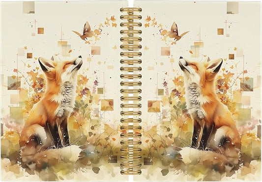 Fox Journal Notebook - Vintage Butterfly Floral Aesthetic Notebooks College Ruled for Work School, Fox Themed Gifts for Women, Office Supplies, Hardcover Spiral Notebook 5.5"x8.3"